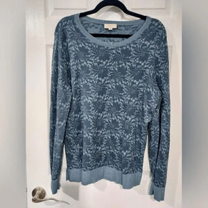 LOFT Outlet Blue Floral Design Long Sleeve Lightweight Sweater in Size XL